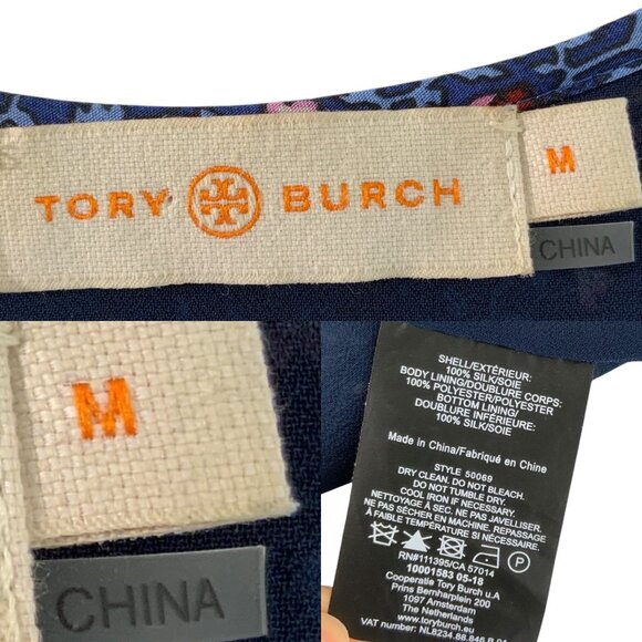 Tory Burch Silk Floral Slip Dress M Navy Blue Sleeveless Mini Scoop Neck Resort - Picture 4 of 10